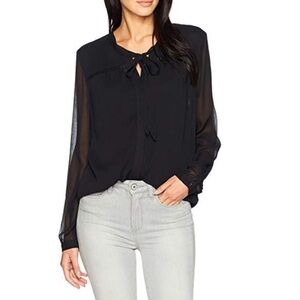 NYDJ NWT Women's Gorgeous Chiffon Tie Neck Long Sleeve Black Blouse S